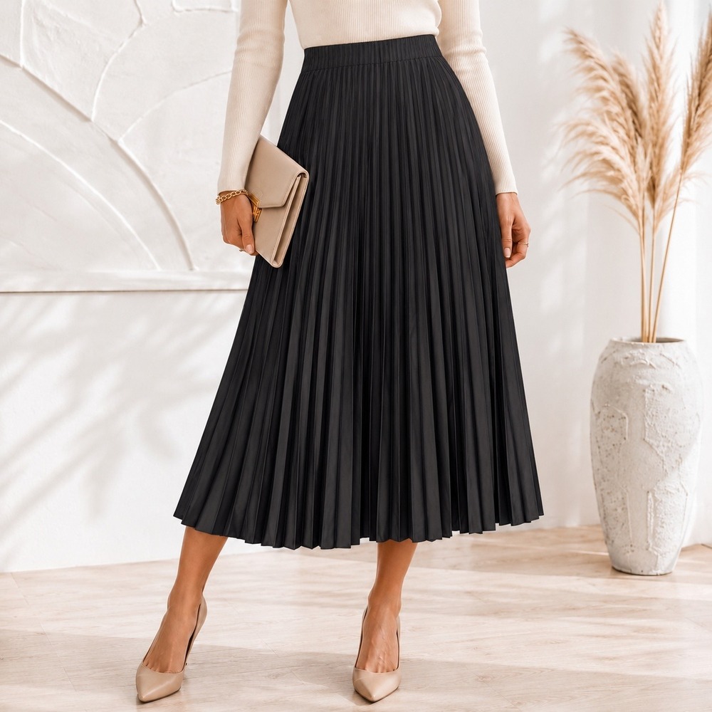 J. Crew Gwyneth Pleated Midi Skirt Women XS Black Quiet Luxury Elastic Waist